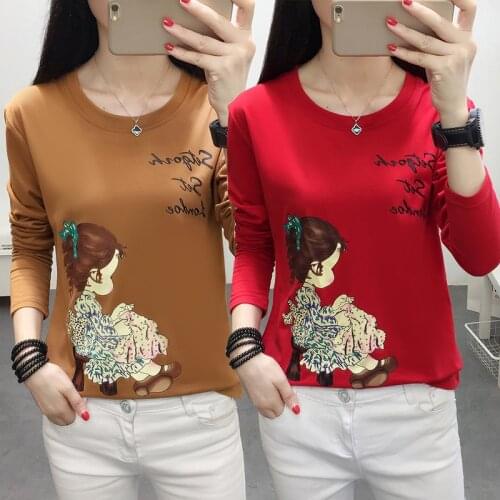 Banerdanni Autumn New Womens T-shirt Cartoon Print Cotton t shitr Plus Size 5XL Loose Long sleeve Tops Casual graphic t shirts