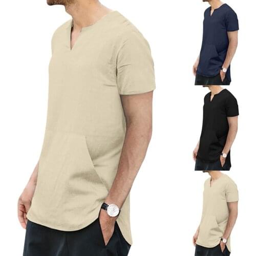 2021 Summer Slim Fit Dress Shirt For Men Cotton Linen Shirts Solid Color Pocket Short Sleeve T-shirts Tops Vintage Chemise Homme
