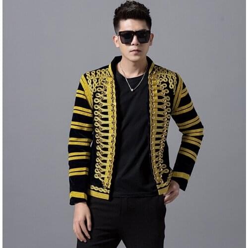 Male Black Gold Court Dress Jacket Blazers Nightclub Bar Singer Costume Men Wedding Groom Host Stage Wear Slim Coat 2020 Autumn