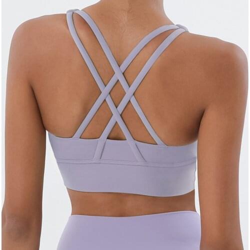 Soft Nude Sports Bra Back Cross Yoga Bra Push Up Shockproof Fitness Gym Fitness Bras Crop Tops Women Plain Yoga Workout Bras