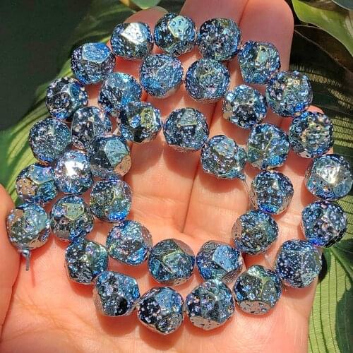 Natural Faceted Blue Multicolor Rock Volcanic Lava Hematite Stone Loose Spacer Beads For Jewelry Making Diy Energy Bracelet 15"