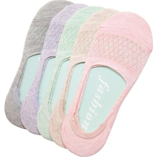 5 Pairs Women Socks Soft invisible Low Cut Casual Cotton Loafer Boat Non-Slip Invisible No Show Spring Summer Styles Women Socks