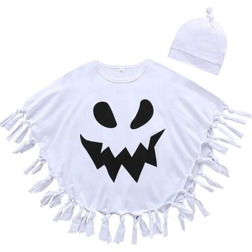 OPPERIAYA Little Autumn Baby Boys Casual Sleeveless Cloak Cartoon Halloween Printing Tassel Bat Style Cape with Solid Color Hat