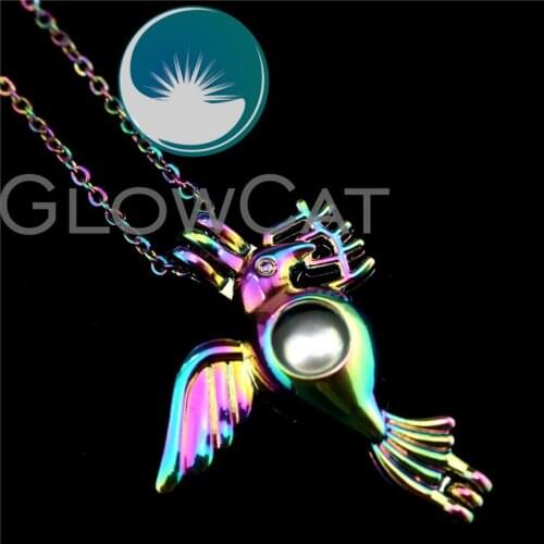 R-C62 Kids Girl Rainbow Color Peace Pigeon Beads Cage Pendant Perfume Diffuser Aromatherapy Pearl Cage Locket Necklace