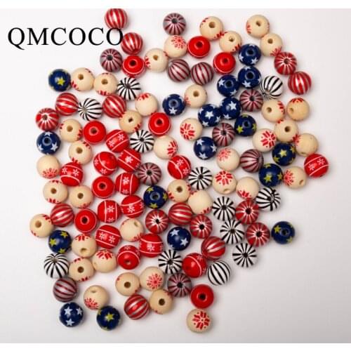 Christmas New Products 20Pcs DIY Snowflake Printed Wooden Ronud Beads Custom Fashion Crafts Kid Toy Jewelry Bracelet Accessories