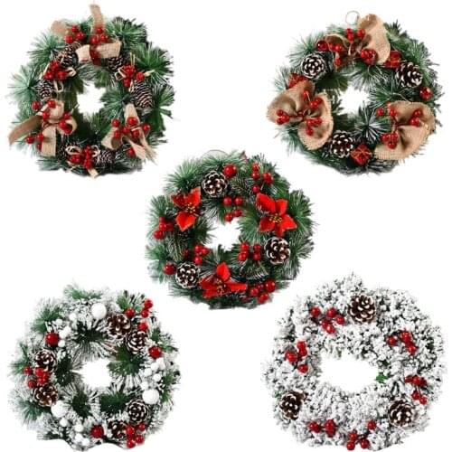 Christmas Wreath Artificial Pinecone Red Berries Garland Decoration Hanging Front Door Wall Tree Ornament