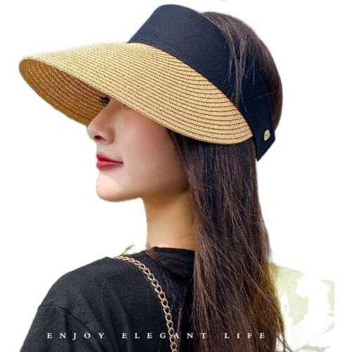 Magic Tape Panama Women Straw Hat Empty Top 2020 Womens Summer Hat Sun Protection Outdoor Sports Fishing Beach Chapeau MZ010