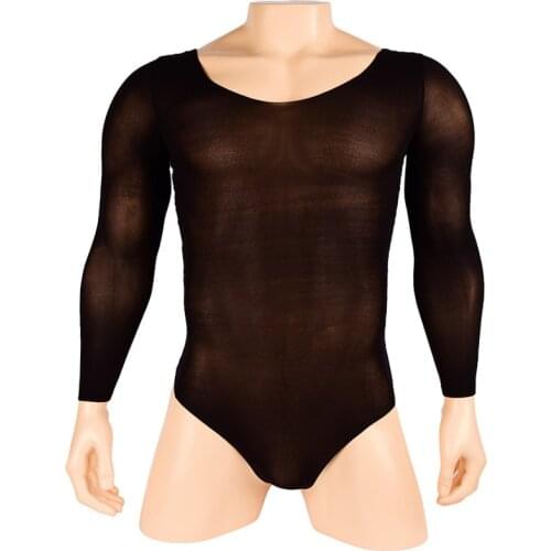 Sexy Men Clubwear Pole Dance Teddy Fetish Lingerie Gay Sissy Bodystocking Teddies Long Sleeves Mesh Bodysuit Erotic Underwear