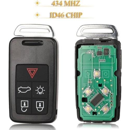 Kutery 5pcs/lot 5 Buttons Smart Remote Car Key Fob 434Mhz ID46 For Volvo XC60 S60 S60L V40 V60 S80 XC70 KYDZ Uncut Blade