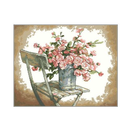 High Quality Lovely Counted Cross Stitch Kit Roses on White Chair Rose Flower Flowers Dim 35187