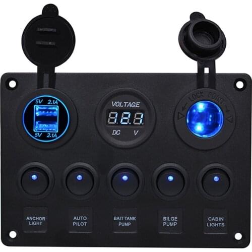 Yacht Car Combination Switch round 5 Position Switch Double USB Car Charger Voltmeter Composite Control Panel Switch