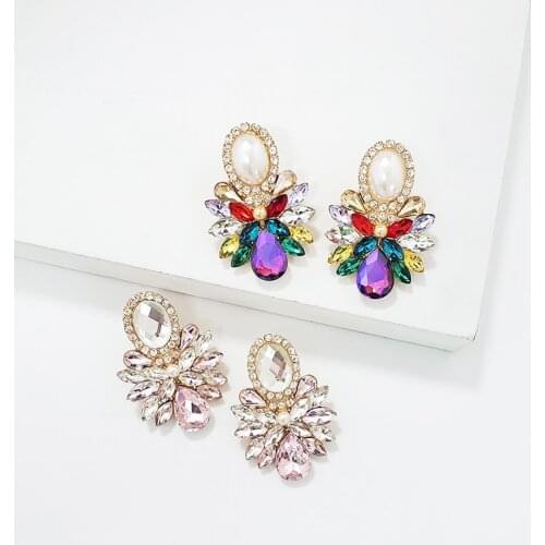 JURAN Trendy Multicolored Flower Shape Stud Earrings Big Rhinestone Statement Luxury Crystal Fashion Jewelry For Women