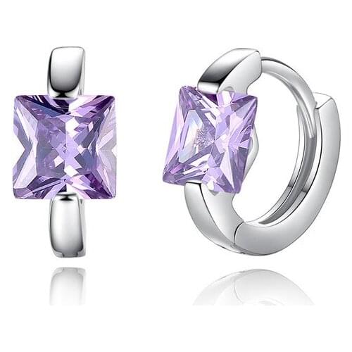 Hainon Fashion Jewelry Silver color Earring For Women Austrian Crystal Purple Hoop Earrings Stone Wedding Simple Small Earring