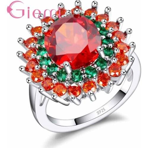 Red Green Flower Crystal Luxury Ring Cubic Zirconia Fashion Wedding Engagement Party Jewelry 925 Sterling Silver