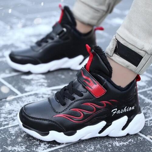 Winter Childrens Shoes Comfort Outdoor Walking Boots For Boys Cold Weather Hiking Sneakers Keep Warm Slip Resistant Big Size 40