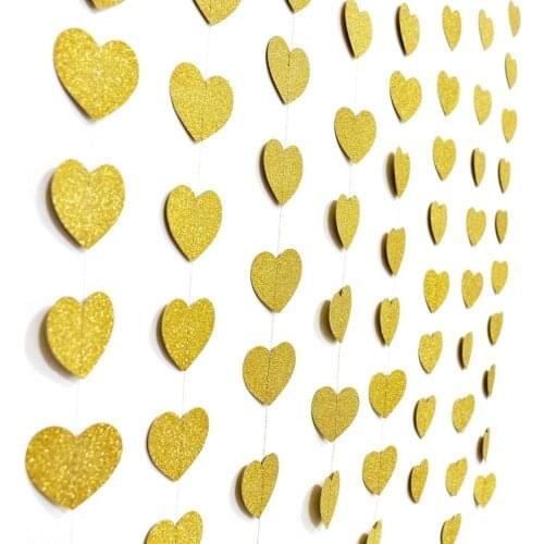 Gold Paper Heart Sparkle Streamer Backdrop Garland Banner Hanging Decorations for Wedding Birthday Baby Party Decor New Favor