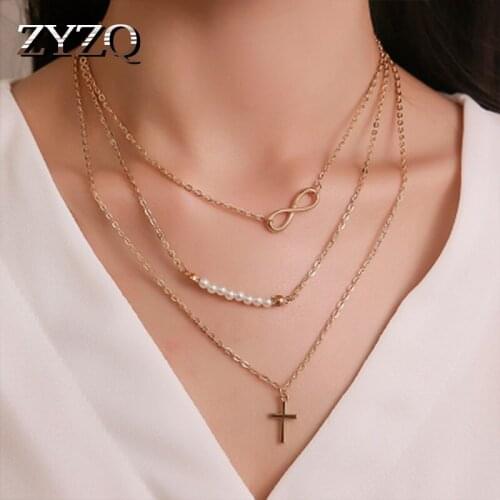 ZYZQ Geometric Eternity Women Necklace Letter Eight Shaped Cross Pendant Layered Bohemia Accessories Jewelry Hot Selling