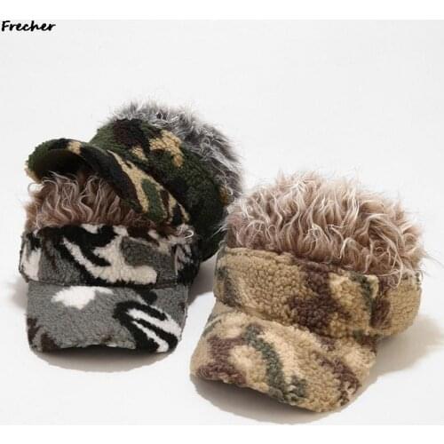 2021 Camo Baseball Cap With Wigs Fishing Caps Men Outdoor Hunting Camouflage Jungle Hat soft warm Hiking Casquette Hats