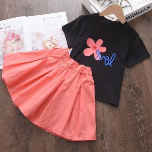 2021 Summer Girls Casual Clothing Summer Kids Baby Cute Flowers Print T-shirt and Skirt Outfits Children Party Cute Suits 2-6Y