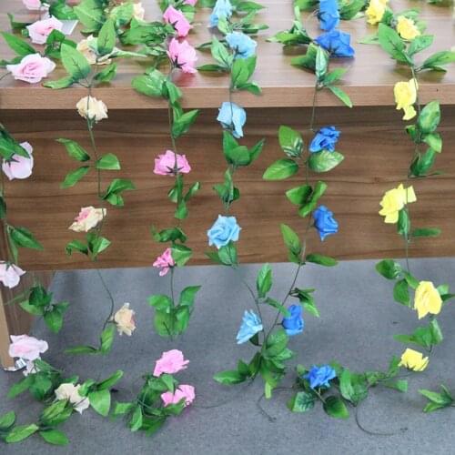 245cm Silk Artificial Rose Vine Hanging Flowers Wall Decoration Rattan Fake Plants Leaves Garland Romantic Wedding Home Decor