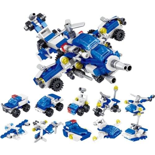 294Pcs City Police Series Educational Building Blocks Toys For Kids Boys DIY Birthday Gift Car Ship 2Changes 10 in 1 Plane Model