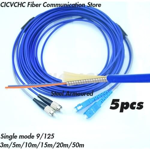 5pcs Steel armoured zipcord patchcords Duplex SC/UPC-FC/UPC-SM 9/125-3.0mm Cable- 3m to 50m/ Optical fiber Jumper