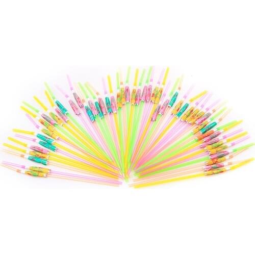 50pcs\bag Mixed Color Fruit Juice Cocktail Straws Umbrella Plastic BBQ Hawaiian Theme Party Marriage Wedding Decoration
