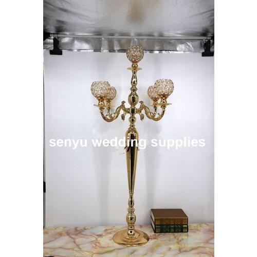 90cm/100cm )New design Silver wedding crystal candelabra centerpiece with 5 arm crystal candelabra decorate for wedding syu0593