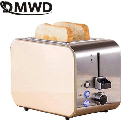 DMWD Household Stainless Steel Bread Toaster Breakfast Machine 2 slice sandwich maker Toast Slice Baking Machine with slot