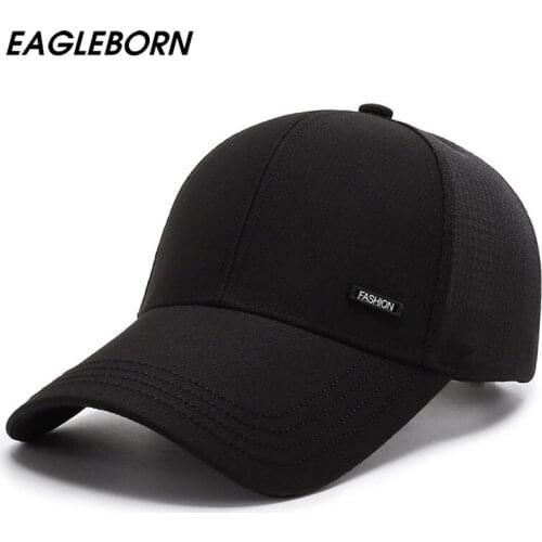 EAGLEBORN New Summer Men Baseball Cap Black Gray Mesh Cap Dad Hat Summer Thin Hat Men Middle-aged Elderly Sun Hat Velcro Cap Men