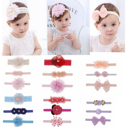 3pcs/lot Elastic Flower Baby girls Headband Set children Crown Bowknot Hairband Toddler Infants Photography Hair Accessories