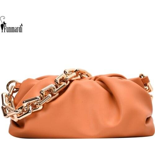 FUNMARDI Luxury Dumpling Handbags Cloud Shape Women Bags Gig Chain Design Summer Bag Soft PU Leather Tote Bag Armpit WLHB3061