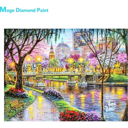 City Park Canal Scenery Diamond Painting Round Full Drill Nouveaute DIY Mosaic Embroidery 5D Cross Stitch Floral Scenic Pattern
