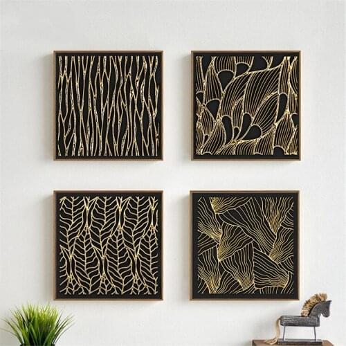 Canvas Painting For Living Room Hotel Decor Golden Leaf Texture Black & White Abstract Gold foil Picture Wall Art Prints Posters