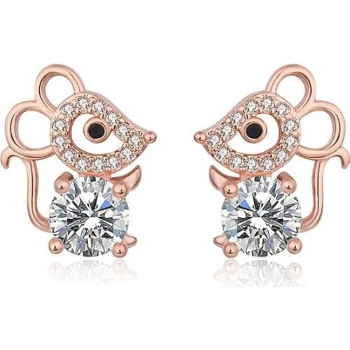 Korean version of the new small fresh diamond cute mouse earrings female temperament sweet mouse earrings jewelry wholesale
