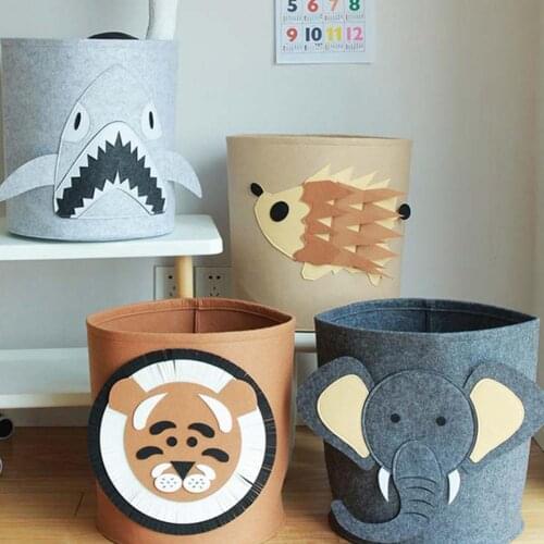 Laundry Basket Cartoon Animal Pattern Space-Saving Felt Clothes Toys Storage Bag Collapsible Dirty Clothe Folding Kids Basket