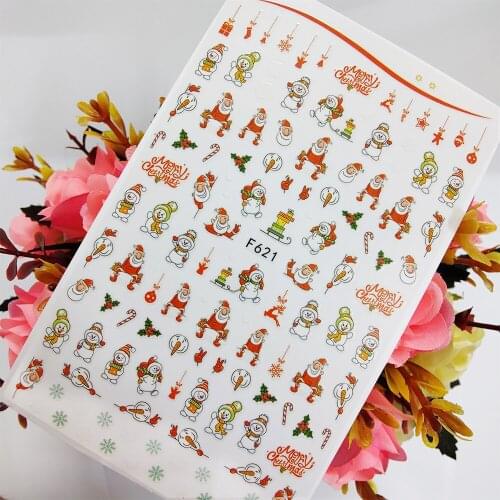 Cute Merry Christmas Nail Art Sticker Foil Santa Claus Snowman 3D Nail Decoraciones Sliders Adhesive Design Manicure Accesorios