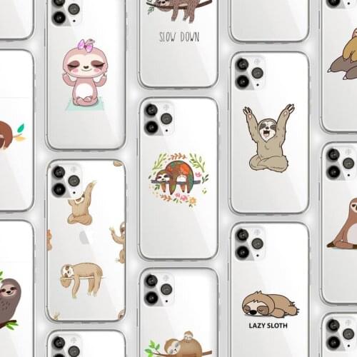 Animal yoga sloth cute cartoon Phone Case Transparent soft For iphone 5 5s 5c se 6 6s 7 8 11 12 plus mini x xs xr pro max