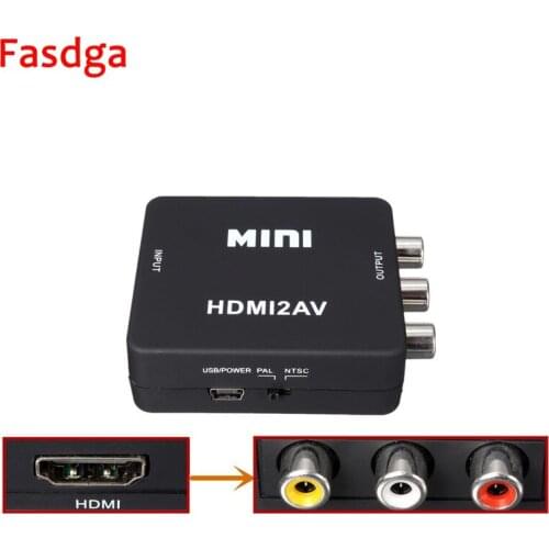 Mini HD Video Converter HDMI to RCA AV/CVSB L/R Video 480P 720P 1080P HDMI2AV Support NTSC PAL Output HDMI TV VHS VCR DVD Black