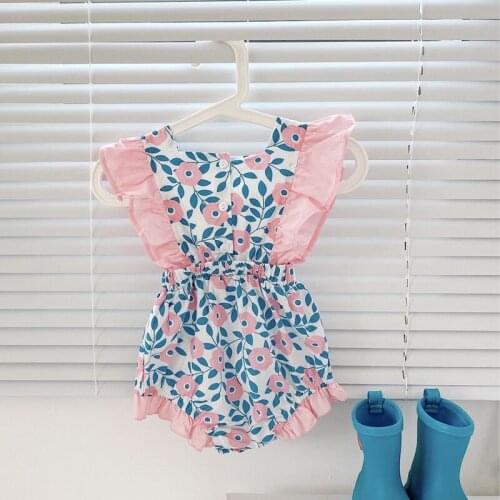 Fashion Baby Girls Floral Clothes Sets Summer Ruffled Sleeveless Linen Cotton Romper Soft Casual Princess Bodysuits