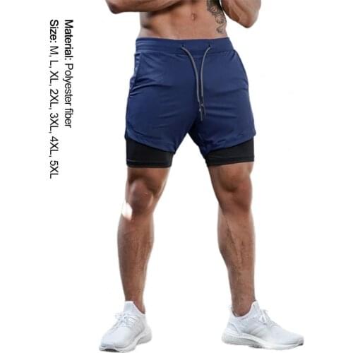 Men Shorts Double-deck Adjustable Waistband Polyester Highly Elastic Running Shorts for Running шорты мужские Summer 2021