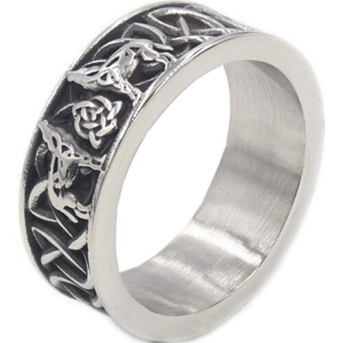 Viking wolf ring stainless steel vintage color wolf animal rings boys men biker jewelry