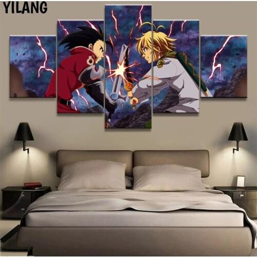 Wall Art Canvas Painting Home Decor Modular Poster Picture 5 Piece The Seven Deadly Sins Meliodas Animation Living Room Pictures