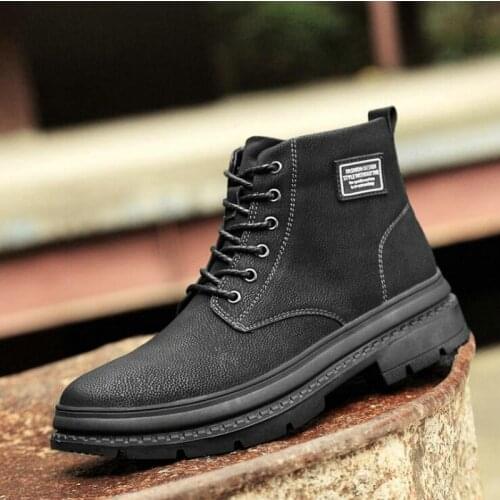 Autumn High Top Mens Martin Boots Lace-up Non-slip Genuine Leather Booties Men Work boots C22-64
