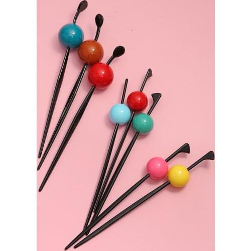 New Woman Candy Color Hair Sticks Sweet Simple Ball Stick Flower Ball Head Hair Style Decorated Girls Hair Accessories