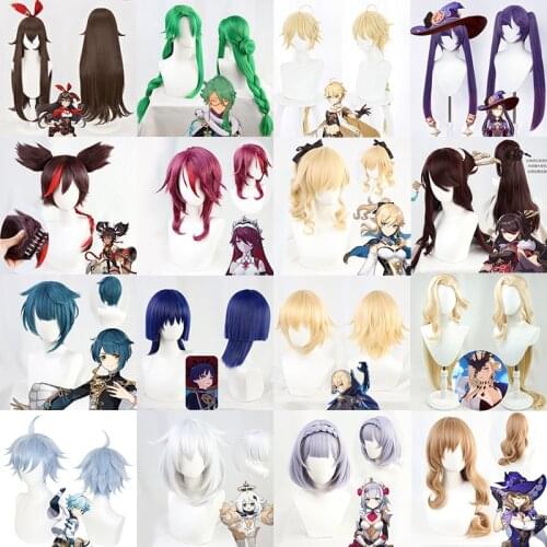 Genshin Impact Lisa Beidou XINYAN Xingqiu Mona Aehert Amber Paimon Fatui Executive Officer NPC Cosplay Wigs Synthetic Hair
