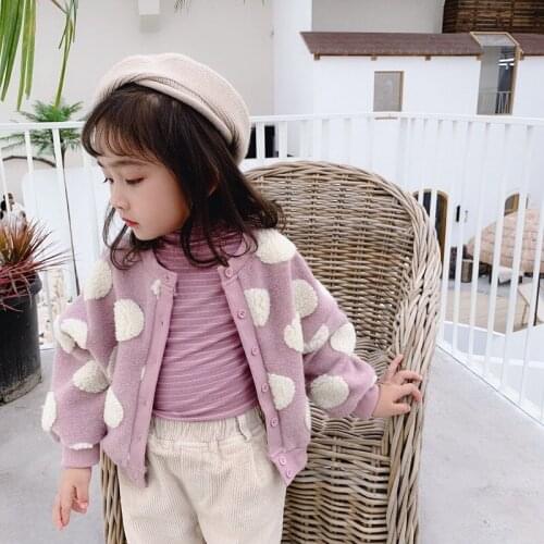 Toddler Girl Wool Coat 2019 New Childrens Jackets Baby Girl Winter Clothes Fashioin Polka Dot Print Kids Casual Cardigan Coats