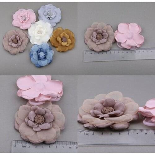 Handmade Chiffon Fabric Jewelry Flowers Craft Flatback Button sticker Patch Fit Girl Hair Jewelry Headband Garment Decor 10pcs