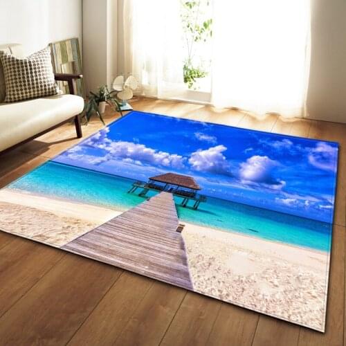 Modern Home Decor Large 3D Carpet Bedroom Floor Mats and Flannel Carpet Soft Ocean Beach Floor Mats