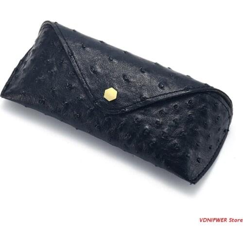 Light Weight Leather Case for Galsses Eyeglass Sunglass Ostrich Pattern Capaciity Button Out Taking Personalized Buckle